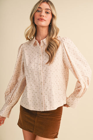 Floral Button Up Top with Lace Trim