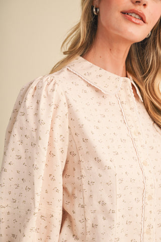 Floral Button Up Top with Lace Trim