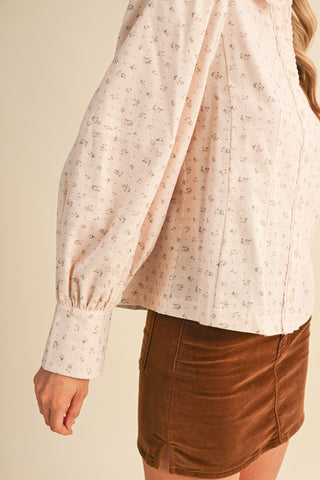 Floral Button Up Top with Lace Trim