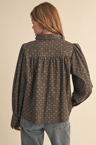 Floral Button Up Top with Lace Trim
