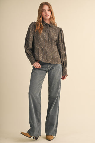 Floral Button Up Top with Lace Trim