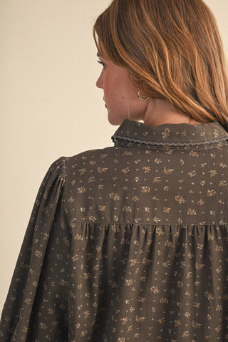 Floral Button Up Top with Lace Trim