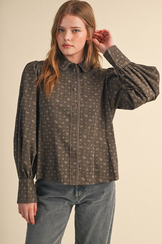 Floral Button Up Top with Lace Trim