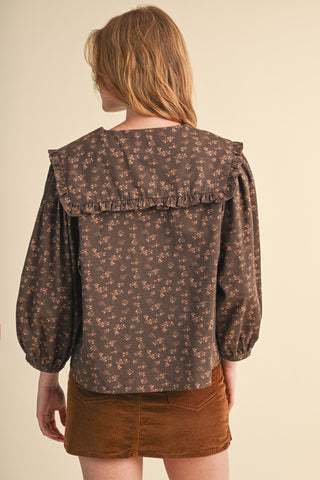 Floral Top With Ruffled Sailor Collar