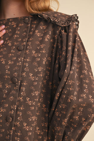 Floral Top With Ruffled Sailor Collar
