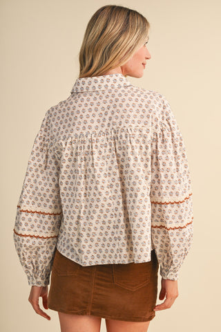 Floral Lace Trim Button Up Top