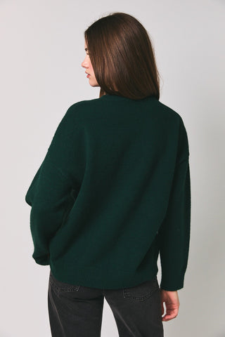 Long Sleeve Crew Neck Cowboy Graphic Oversized Sweater in Hunter Green - back
