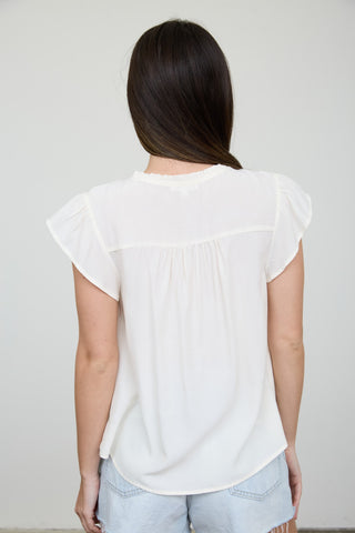 Ruffled Yoke SS Henley Blouse