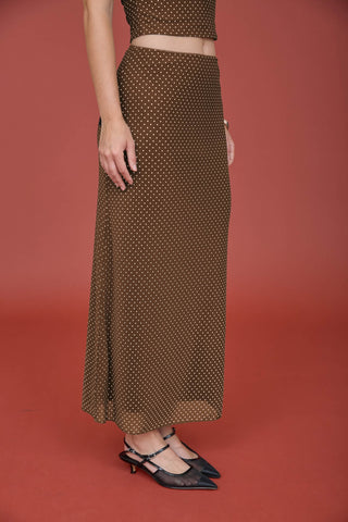 Polka Dot Mesh Pencil Midi Skirt