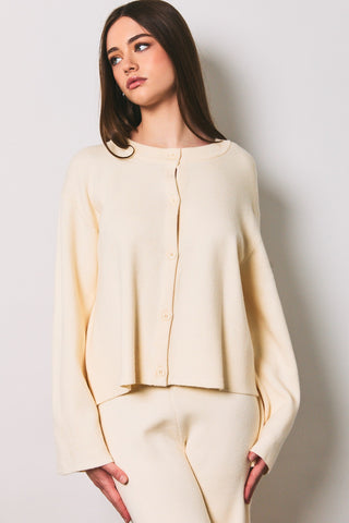 Crew Neck Button Front Knit Cardigan