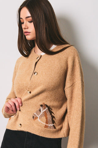 Horse Graphic Crew Neck Cardigan