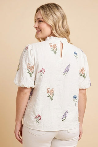 Curvy Embroidered Floral Textured Top