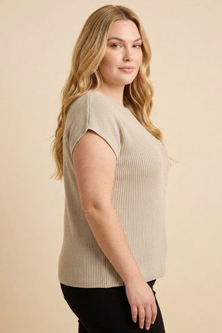 Curvy Ribbed Sweater Knit Muscle Sleeve Top
