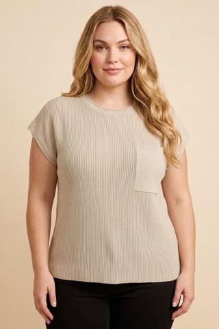 Curvy Ribbed Sweater Knit Muscle Sleeve Top