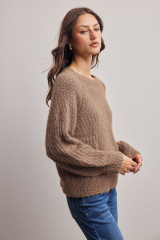 Brushed Textured Knit Crew Sweater