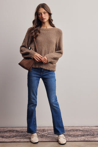 Brushed Textured Knit Crew Sweater