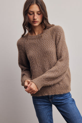 Brushed Textured Knit Crew Sweater