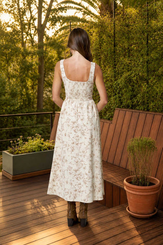 Floral Toile Front Hook Midi Dress