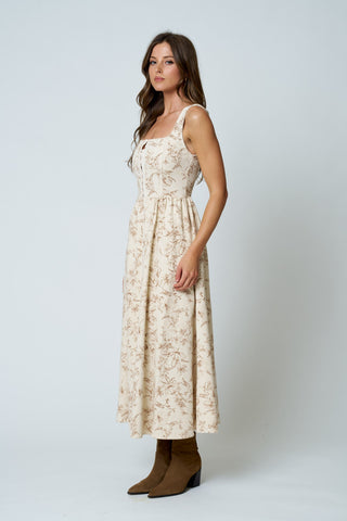 Floral Toile Front Hook Midi Dress