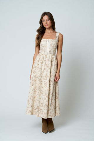Floral Toile Front Hook Midi Dress