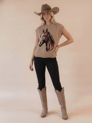 Western Horse Graphic Vest Sweater