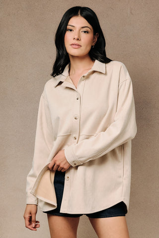 Faux Suede Long Sleeve Button Down Shacket