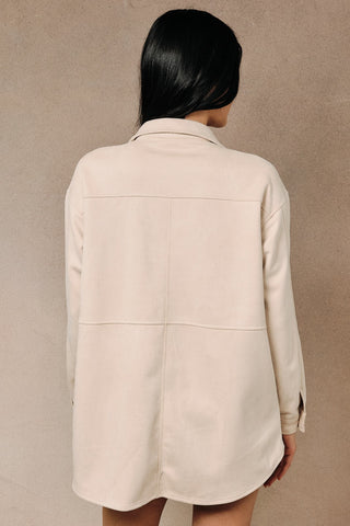 Faux Suede Long Sleeve Button Down Shacket