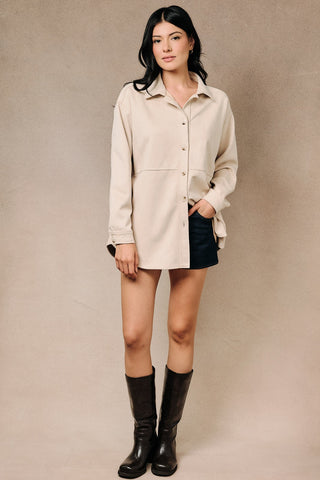 Faux Suede Long Sleeve Button Down Shacket