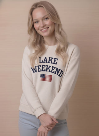 "Lake Weekend" Graphic Cloudy Knit Top
