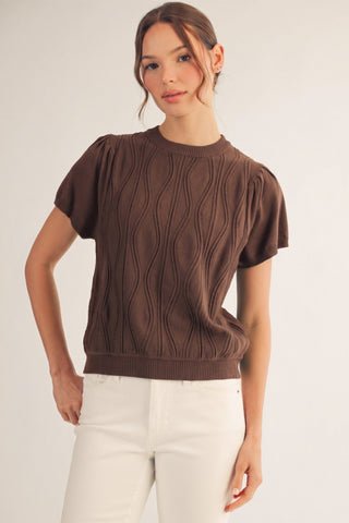 Wave Patterned Lightweight Sweater Top