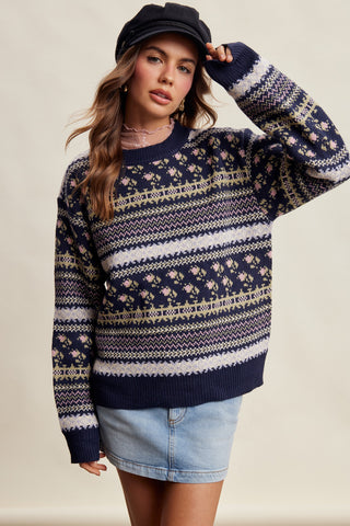 Fair Isle Floral Knit Sweater