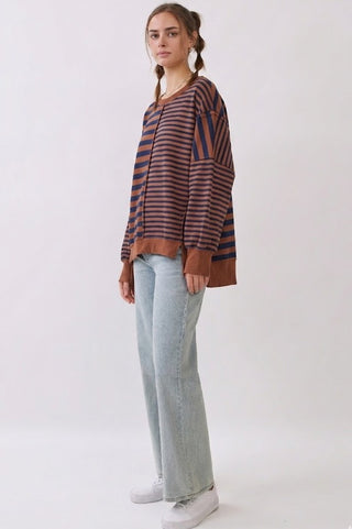 Brown Navy Mixed Stripe Pullover