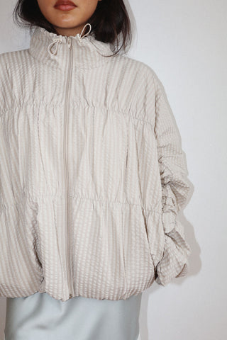 Gathered Detail Puffer Jacket in Beige