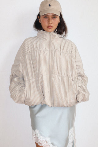 Gathered Detail Puffer Jacket in Beige