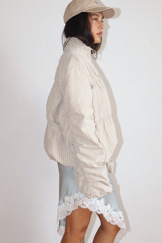 Gathered Detail Puffer Jacket in Beige