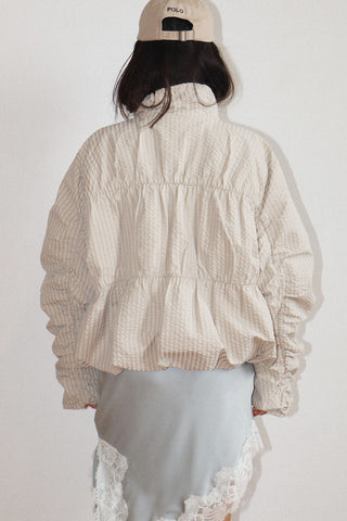 Gathered Detail Puffer Jacket in Beige