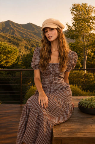 Plaid Corset Detail Tiered Midi Dress