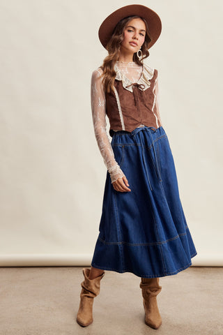 Western Lace Trim Faux Suede Vest