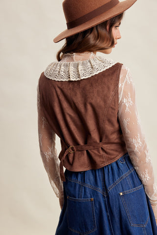 Western Lace Trim Faux Suede Vest