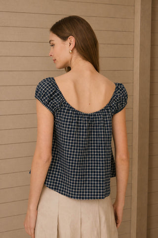 Plaid Front Tie Button Down SS Top