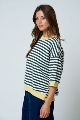 Colorblock Trim Stripe Drop Sleeve Top