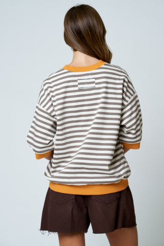 Colorblock Trim Stripe Short Drop Sleeve Top