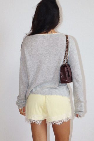 Daisy Embr Knit Cardigan in Heather Grey