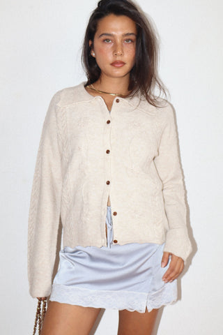 Floral Cable Knit Cardigan in Cream