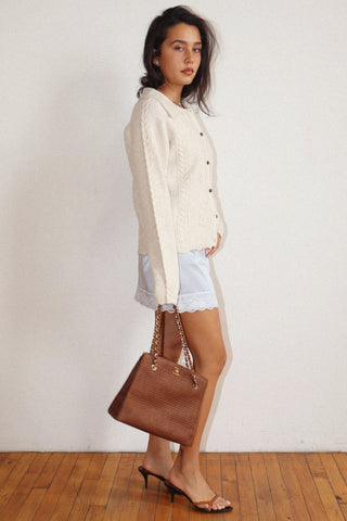Floral Cable Knit Cardigan in Cream