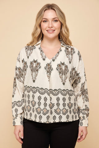 Curvy Paisley Poise LS Top