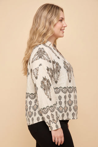 Curvy Paisley Poise LS Top