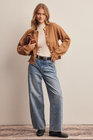 Bouclé Patch Pocket Button Front Cardigan