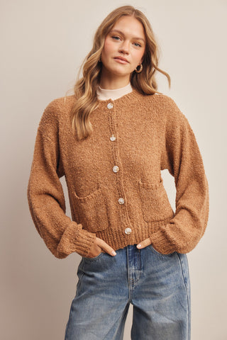 Bouclé Patch Pocket Button Front Cardigan