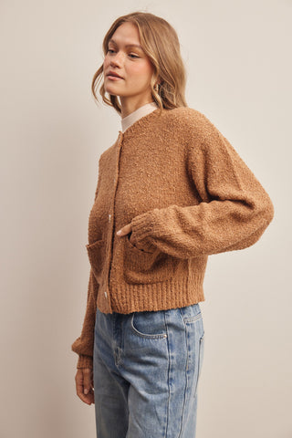 Bouclé Patch Pocket Button Front Cardigan